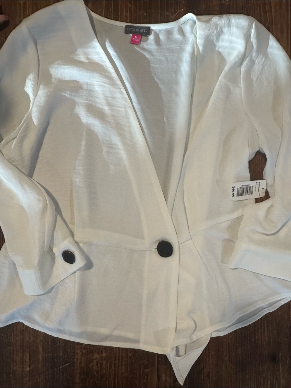 Vince Camuto Ivory Open-Front Blazer with Black Buttons